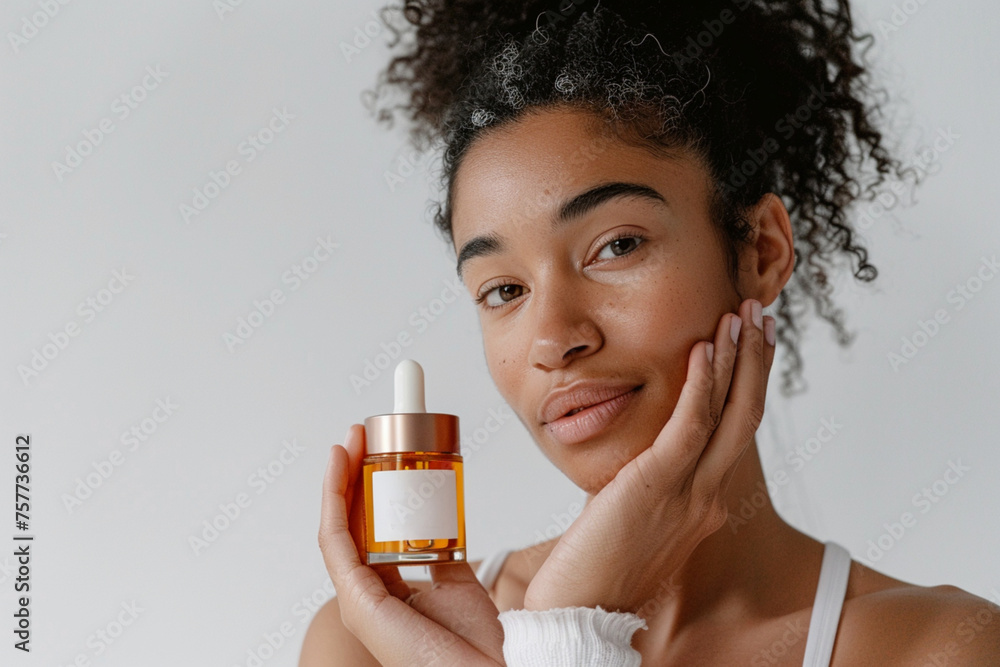Elegant Woman Presenting Facial Serum for Skincare Elegant Woman Presenting Facial Serum for Skincare