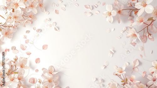 An invitation card template with Somei Yoshino Sakura flowers on white with an ampersand written in black on top, with a pastel vintage theme photo