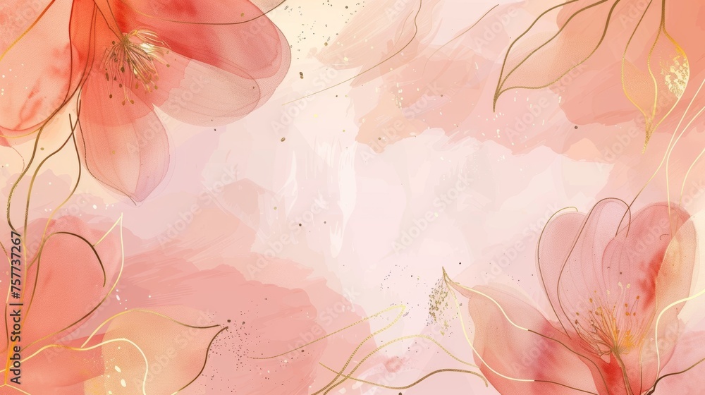 A abstract art background modern with a golden line art flower and botanical leaves, organic shapes, watercolour. It can be used for banners, posters, websites, and packaging purposes. A abstract art background modern with a golden line art flower and botanical leaves, organic shapes, watercolour. It can be used for banners, posters, websites, and packaging purposes.