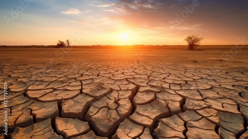 ground is dry and cracked, showing drought problems.