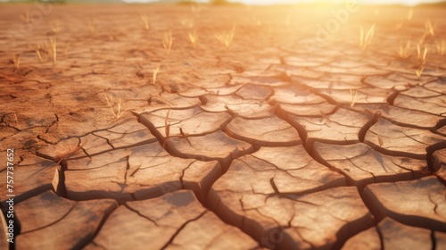 ground is dry and cracked, showing drought problems. photo