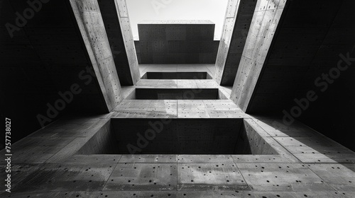 black and white architectural photo of a concrete building