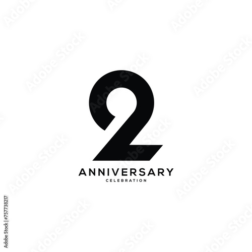 2, 2 Years Anniversary Logo, Vector Template Design element for birthday, invitation, wedding, jubilee and greeting card illustration.