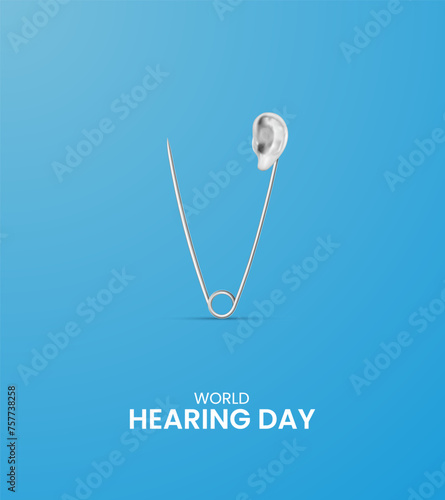 World Hearing day, hearing day design for social media banner, poster 3D Illustration.