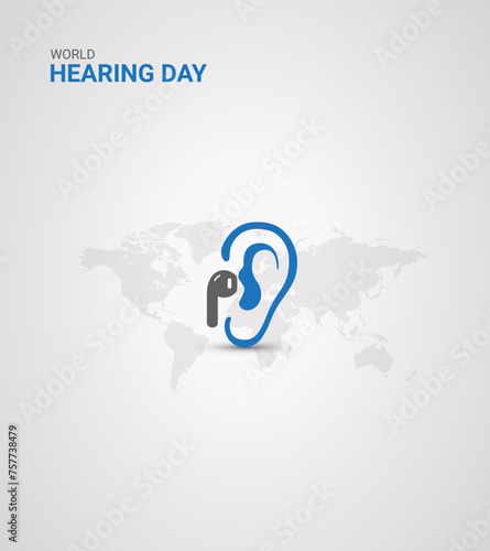 World Hearing day, headphone with ears, hearing day design for social media banner, poster 3D Illustration.