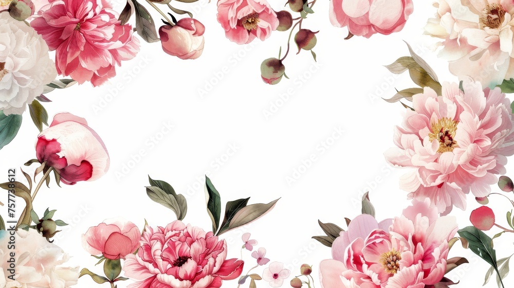 Floral floral modern wedding invitation with peonies and garden flowers, botanical peony illustration. Summer floral peony greeting card. Floral floral modern wedding invitation with peonies and garden flowers, botanical peony illustration. Summer floral peony greeting card.