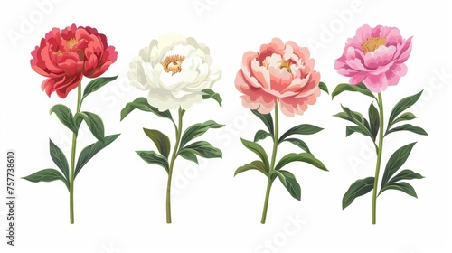 Greeting card with summer peonies bouquet in flower decoration. Vintage floral modern background set with peonies and garden flowers.