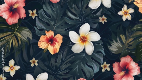 Tropical flower pattern seamless background