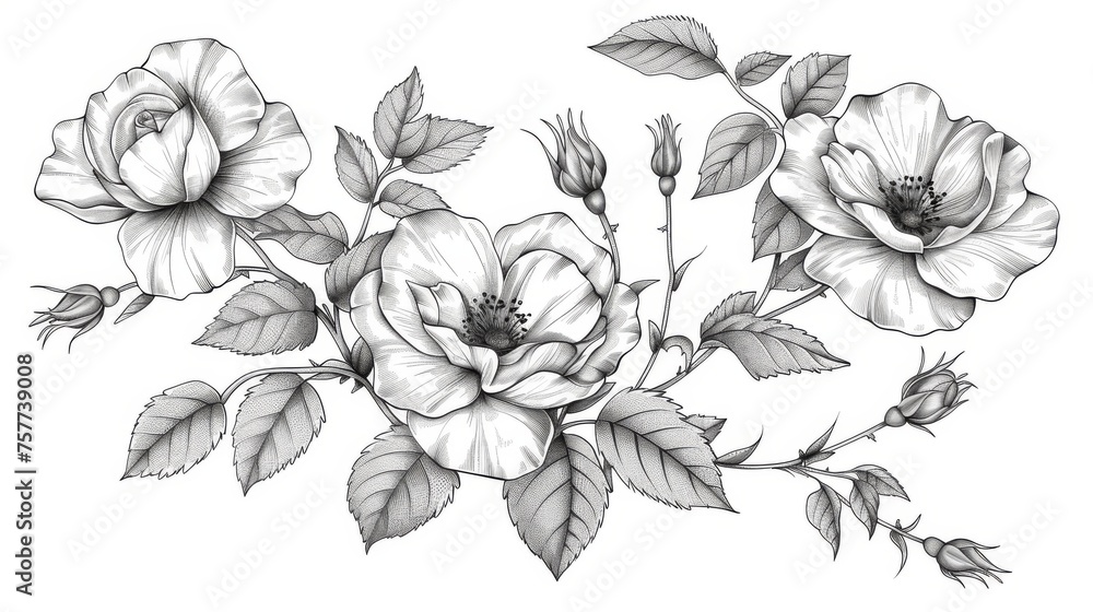 Roses drawing and sketch with line-art on white backgrounds. Roses drawing and sketch with line-art on white backgrounds.