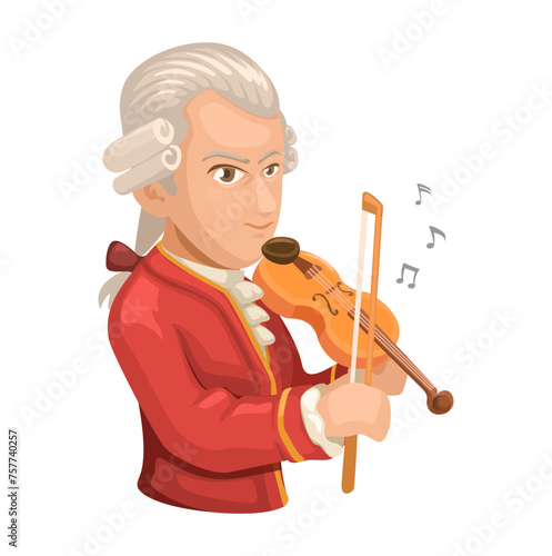 Wolfgang Amadeus Mozart Musician Composer Figure Cartoon Illustration Vector photo