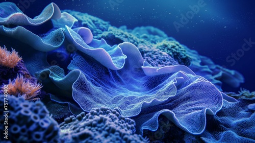 Mystical Depths: Bioluminescent Giant Clams in Ultramarine Seas © Tessa