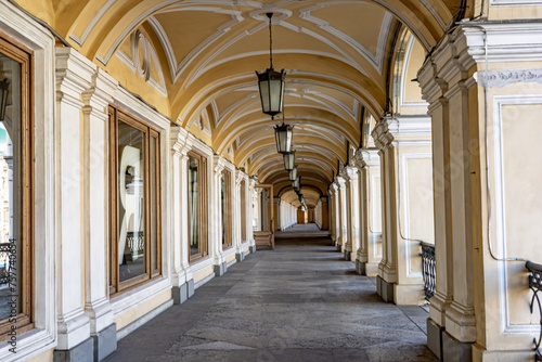 Covered colonnade of the gallery with arches