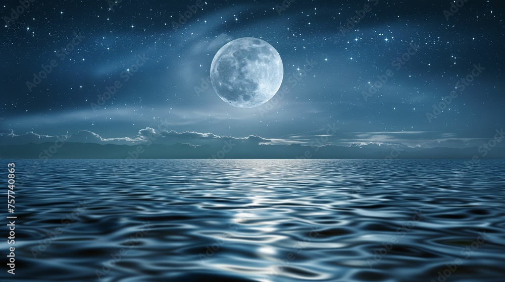 Ethereal Lunar Reflection: Peaceful Night Sky for Meditation Background
