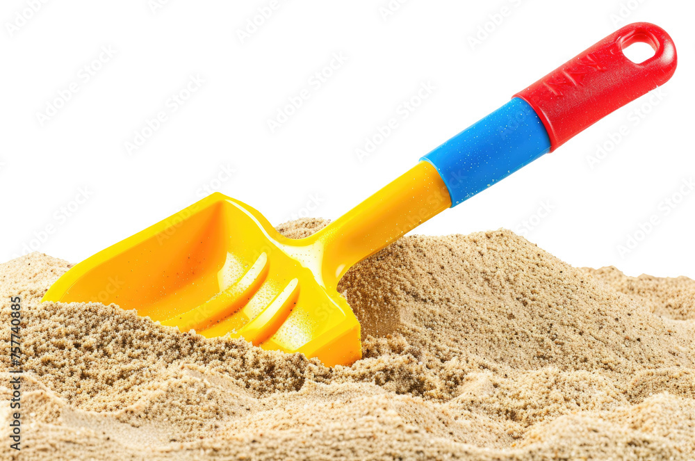 Children's shovel in sand isolated on transparent background Children's shovel in sand isolated on transparent background