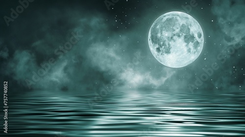 Luminous Full Moon Over Dark Ocean: Chilled Night for Astrology Themes