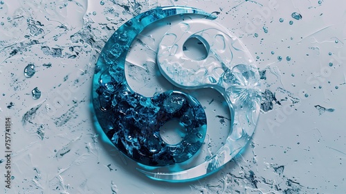 Blue yin yang symbol on white background. 3d rendering