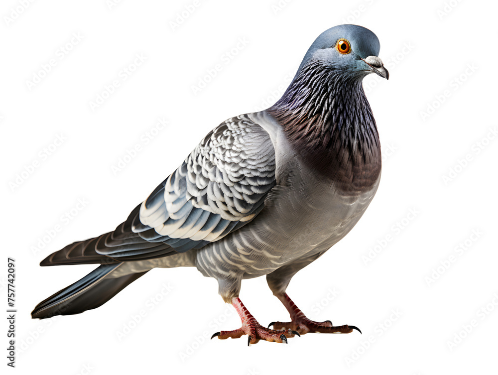 Obraz premium Close up of Full Body of Pigeon Isolated on Transparent Background