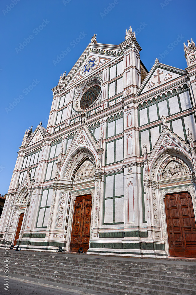Basilica di Santa Croce (Basilica of the Holy Cross), principal Franciscan church in Florence, Italy. Neo-gothic facade.