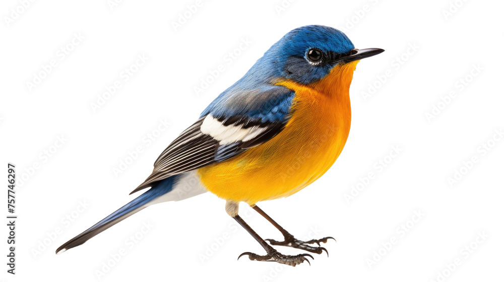 Fototapeta premium Blue-fronted Redstart bird isolated on transparent a white background 