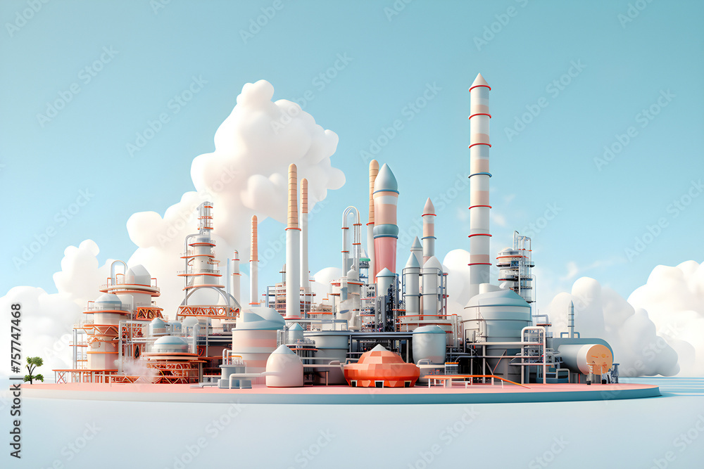 Engineering factory concept, industrial plant buildings,  generated by AI. 3D illustration - obrazy, fototapety, plakaty 