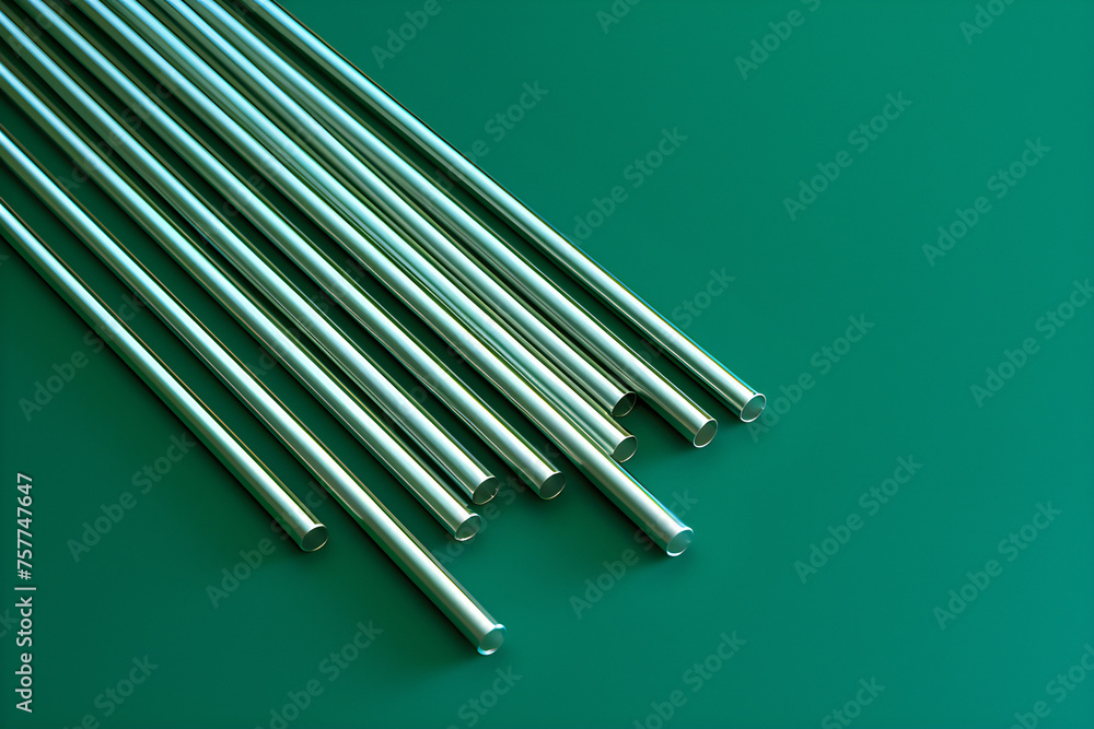Direct ecological stainless steel straw on a green background, generated by AI. 3D illustration Direct ecological stainless steel straw on a green background, generated by AI. 3D illustration