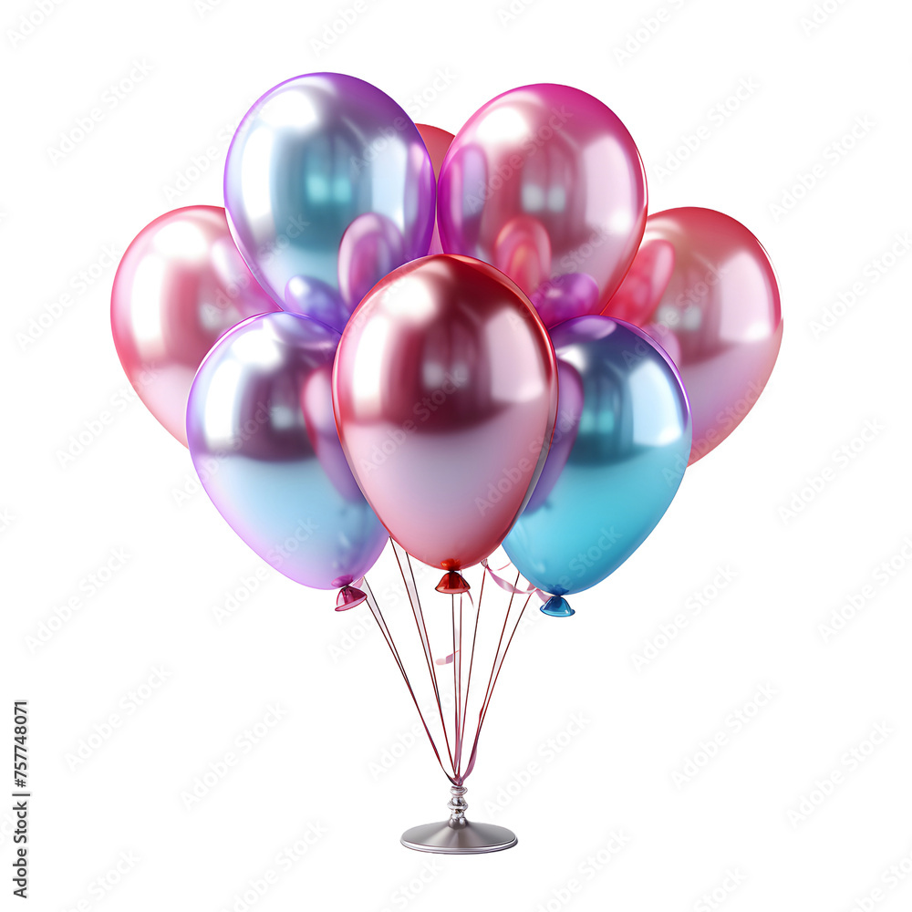 Bunch of Colorful Holographic Balloons with Confetti Isolated on Transparent Background. Floating Helium Balloons Bunch of Colorful Holographic Balloons with Confetti Isolated on Transparent Background. Floating Helium Balloons
