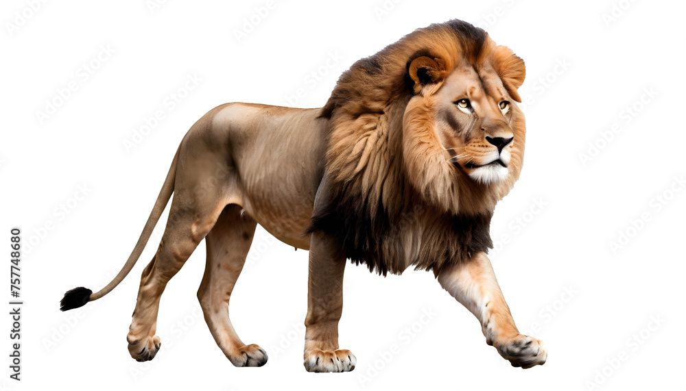 Obraz premium Lion Walking isolated on transparent background. Concept of animals. 