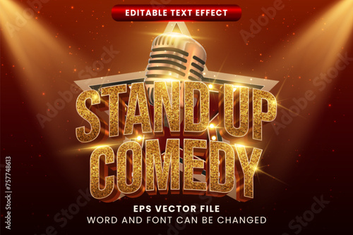 Stand up comedy luxury golden 3d editable text effect