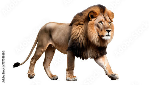 Lion Walking isolated on transparent background. Concept of animals. 