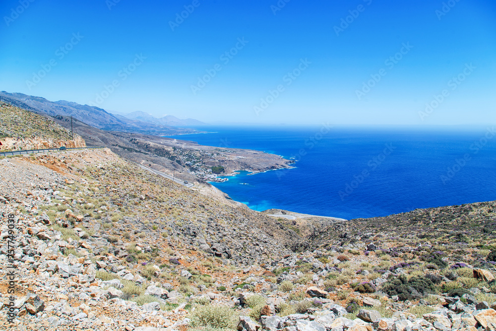 View from the moutain to the sea (Ilingas, Chora Sfakion, Crete, Greece)