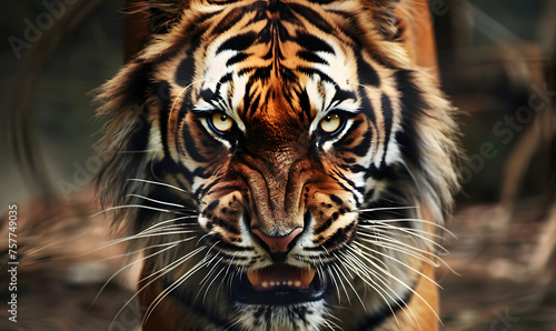 Tiger portrait action s face is angry and Looking at the camera  Generative AI
