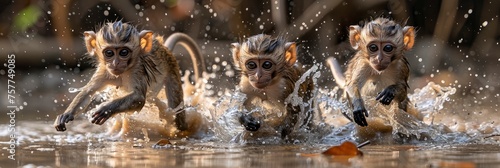 Monkeys Running On Rocks Beachfront, Background Banner HD © Alex Cuong