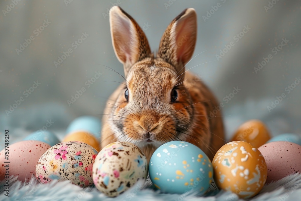 Easter rabbit with eggs. card for invitation. seasonal, religious holiday concept. Spring card. Easter rabbit with eggs. card for invitation. seasonal, religious holiday concept. Spring card.