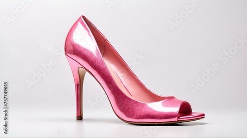 Pink shiny heel isolated on white background 