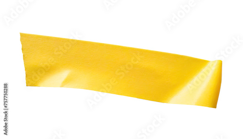 yellow adhesive sticky tape. Torn crumpled sellotape piece, isolated on a transparent background. PNG, cutout, or clipping path	
 photo