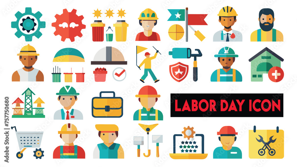 Labor Day Flat icon pack vector illustration. set off labor day icon Labor Day Flat icon pack vector illustration. set off labor day icon