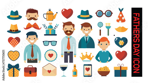 Fathers Day Flat icon pack vector illustration. set off Fathers Day icon