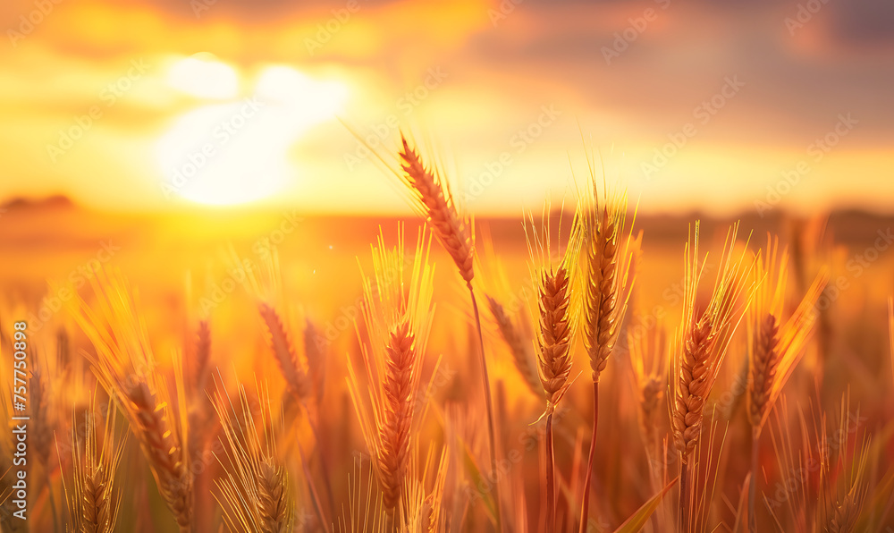 Wheat ears in field with sunset glow in background centered professional, Generative AI Wheat ears in field with sunset glow in background centered professional, Generative AI