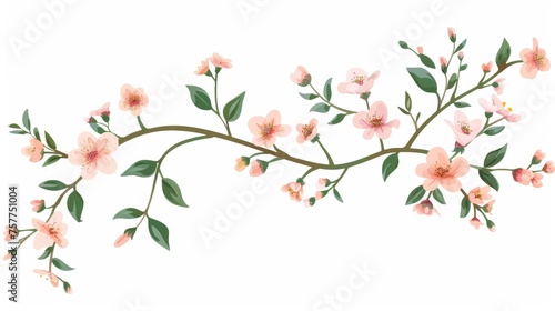 Floral branch. Spring flower twig. Fragile delicate field bloom. Meadow herbs. Simple botanical flat modern illustration. © Mark