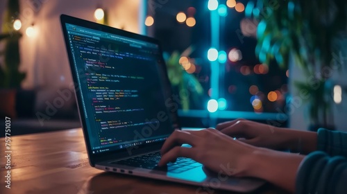 Programmer coding on laptop, software development and web design concept