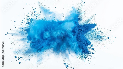 Vibrant Cyan Blue Holi Paint Powder Explosion on White Background