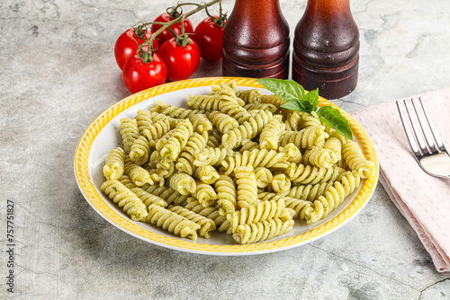 Italian pasta with basil pesto
