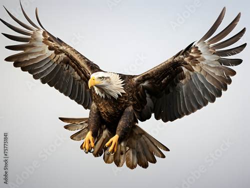 Eagle Flying with Spread Wings Isolated on White Background. Close Up of a Hawk