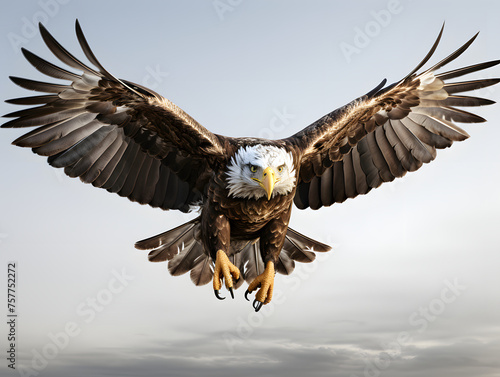 Eagle Flying with Spread Wings Isolated on White Background. Close Up of a Hawk photo