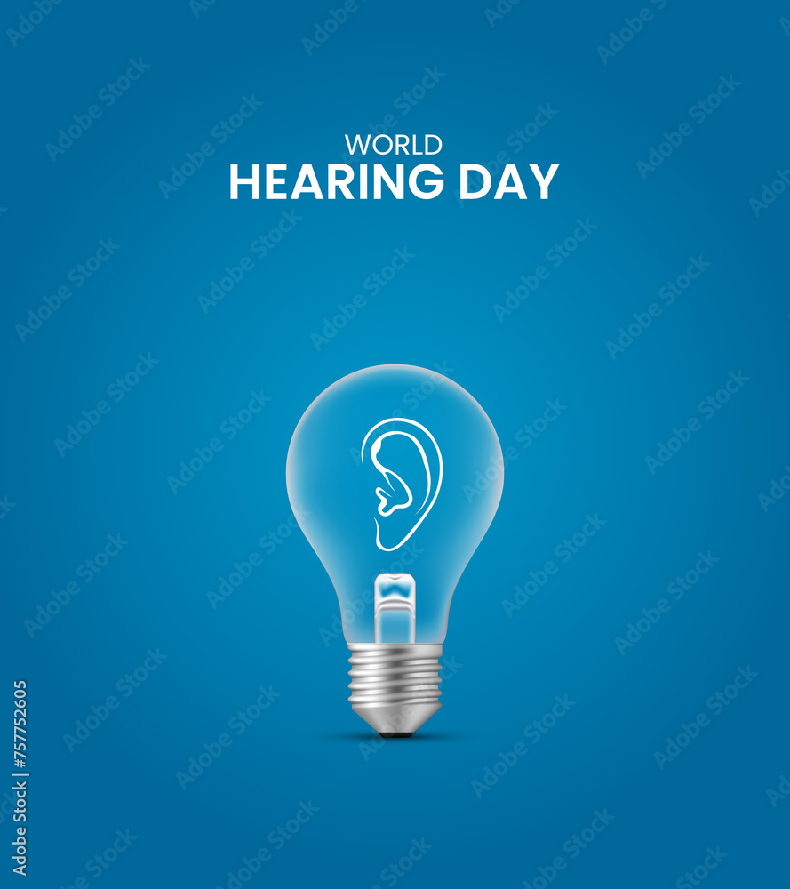World Hearing day, bulb with ear, hearing day design for social media banner, poster 3D Illustration. World Hearing day, bulb with ear, hearing day design for social media banner, poster 3D Illustration.