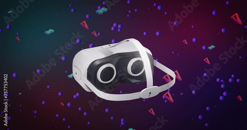 Image of vr headset over abstract shapes