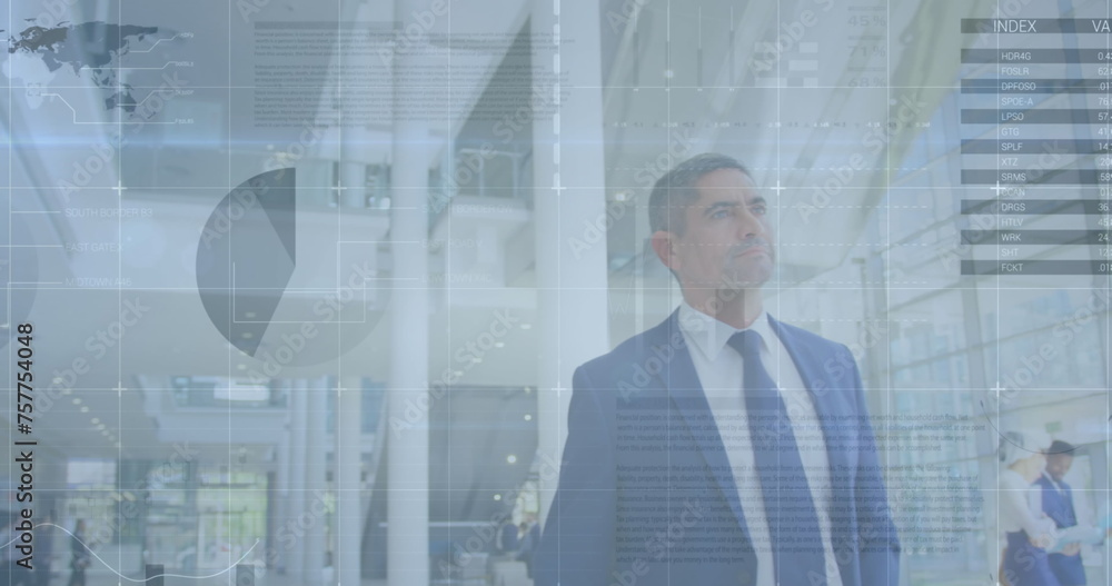 Image of financial data processing over business people Image of financial data processing over business people