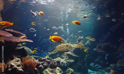 Underwater scenery with colorful fishes and corals. © Milan