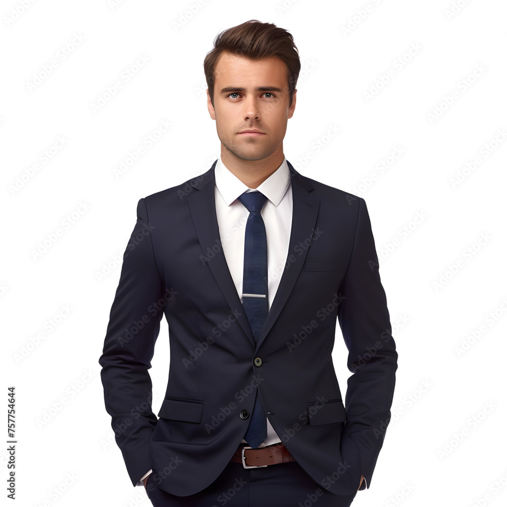 serious young businessman in suit over transparent background serious young businessman in suit over transparent background