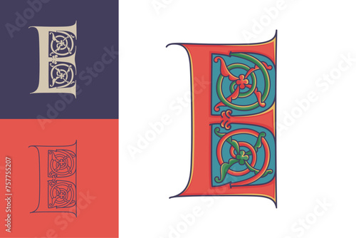 Bilde på lerret Letter E initial with trailing vines of thistle plant